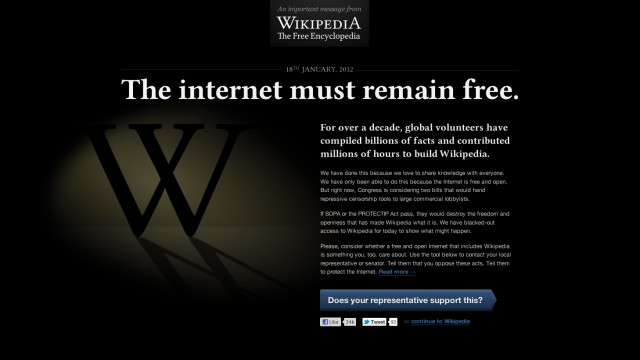 Wikipedia protesta contro la legge SOPA